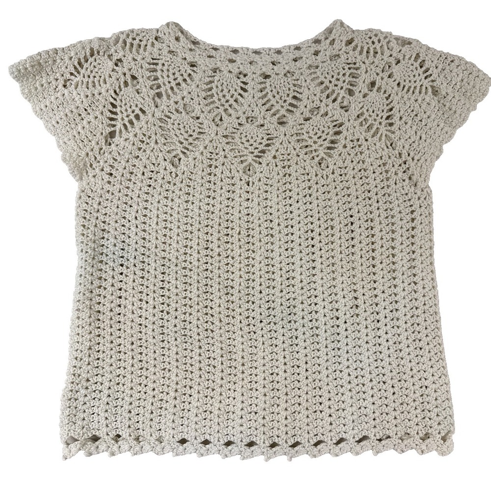 Handmade Short Sleeve Crochet‎ Top Ivory Size Small Open Knit Beachy Resort Boho